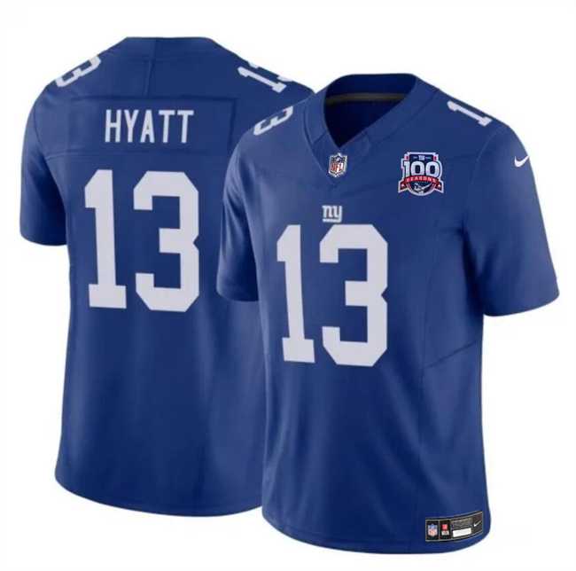 Men & Women & Youth New York Giants #13 Jalin Hyatt Blue 2024 F.U.S.E. 100TH Season Patch Vapor Untouchable Limited Stitched Jersey->new york giants->NFL Jersey